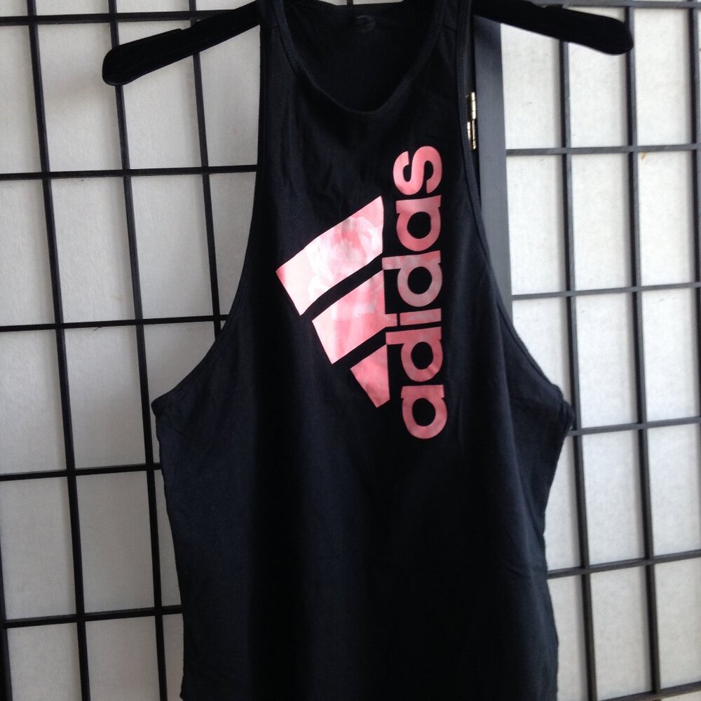 Adidas Black Muscle Tee with Pink Logo